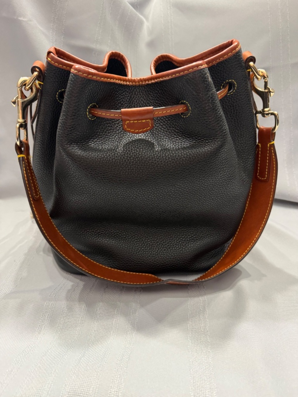 Dooney & Bourke Black Pebbled Leather Drawstring Bag - Picture 2 of 10
